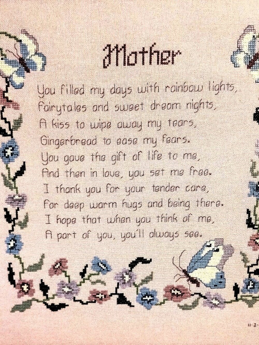 VTG MOTHER..Thank You For Your Tender CareSampler Counted Completed Cross Stitch